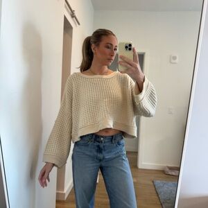 Free People Waffle Knit Cropped Sweater